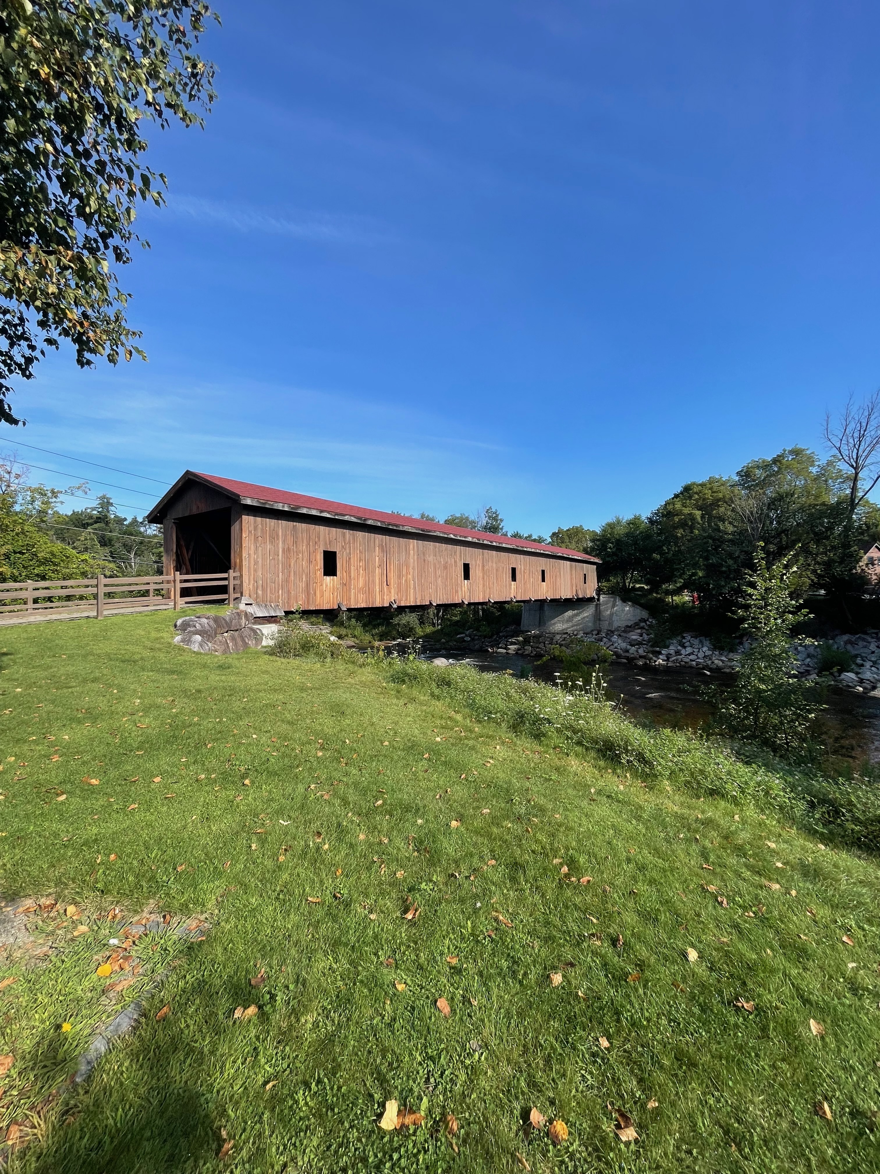 Historic covered bridge in Jay, NY over the Ausable River