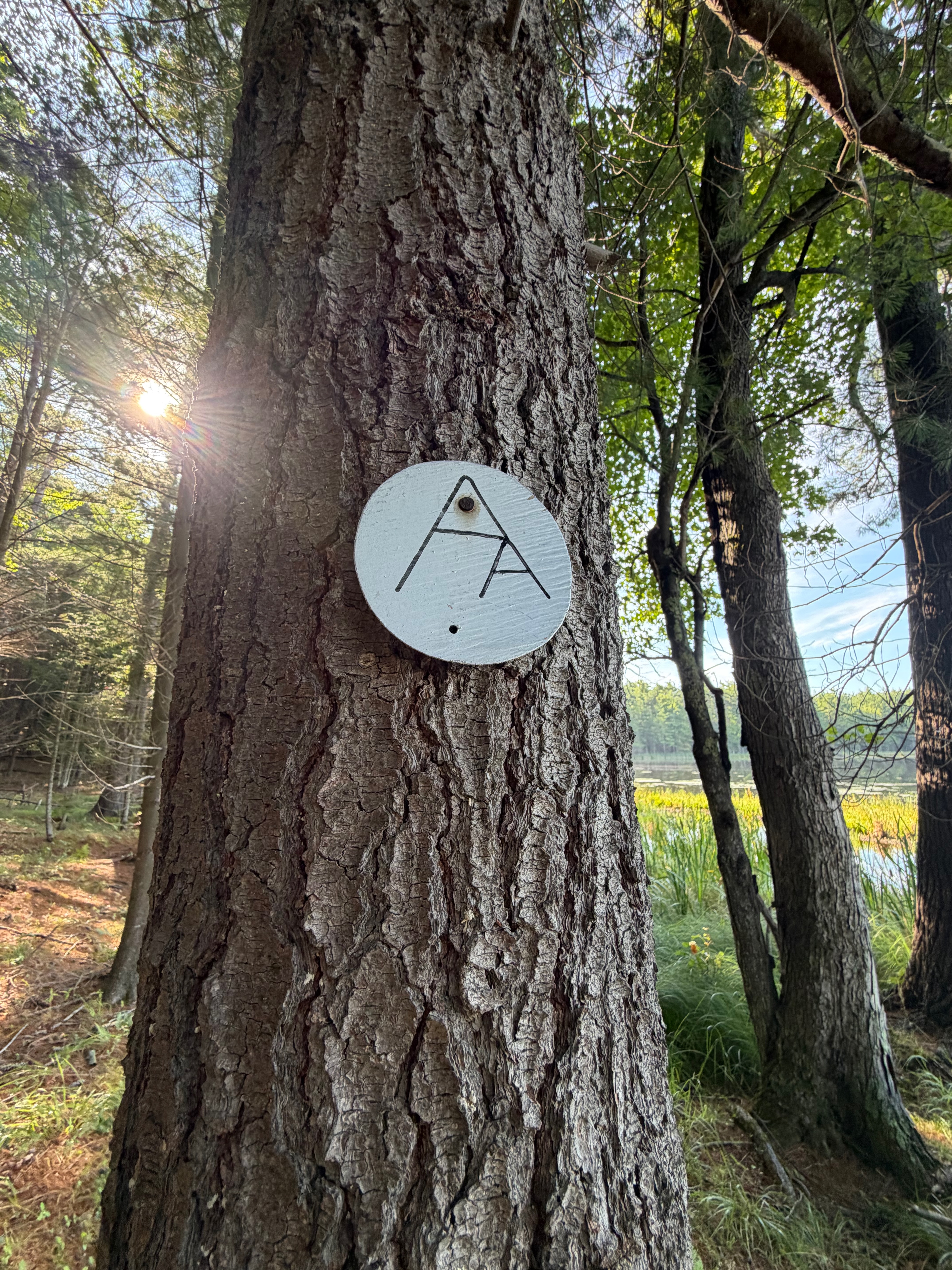 Ausable Acres trail marker on a private hiking trail