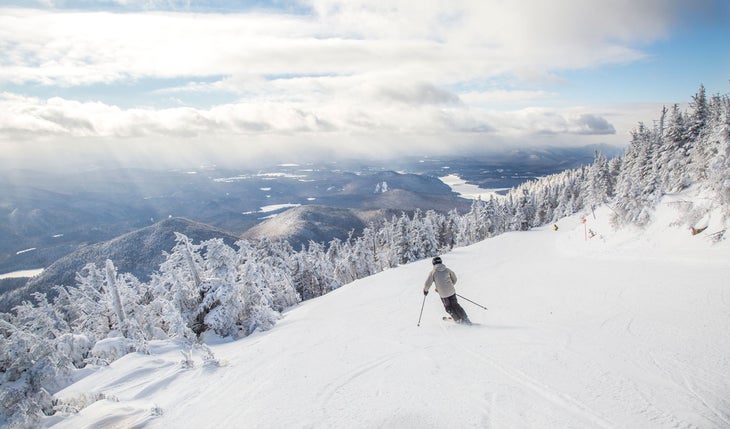Whiteface Mountain in winter with snow-covered slopes